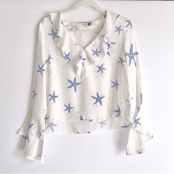 Rixo London Starfish Jane Ruffle-trimmed printed silk-crepe blouse Size Small - Picture 16 of 16
